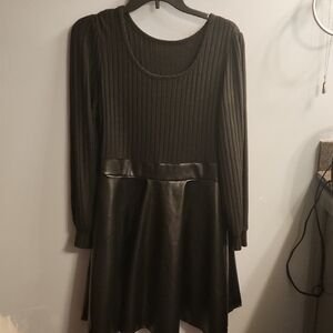 🍉SHEIN Black Long Sleeve Dress with Faux Leather Skirt